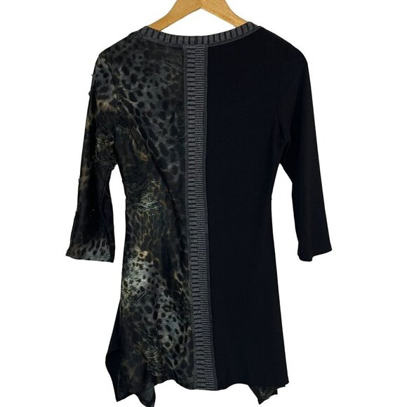 Frank Lyman Tunic Animal Print Black 3/4 Sleeve Distressed Wearable Art Size‎ 8 - Picture 7 of 10